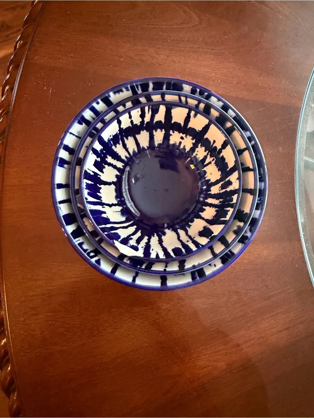 3 pc West Elm INDIGO TIE-DYE Nesting Bowl Set, 3.5